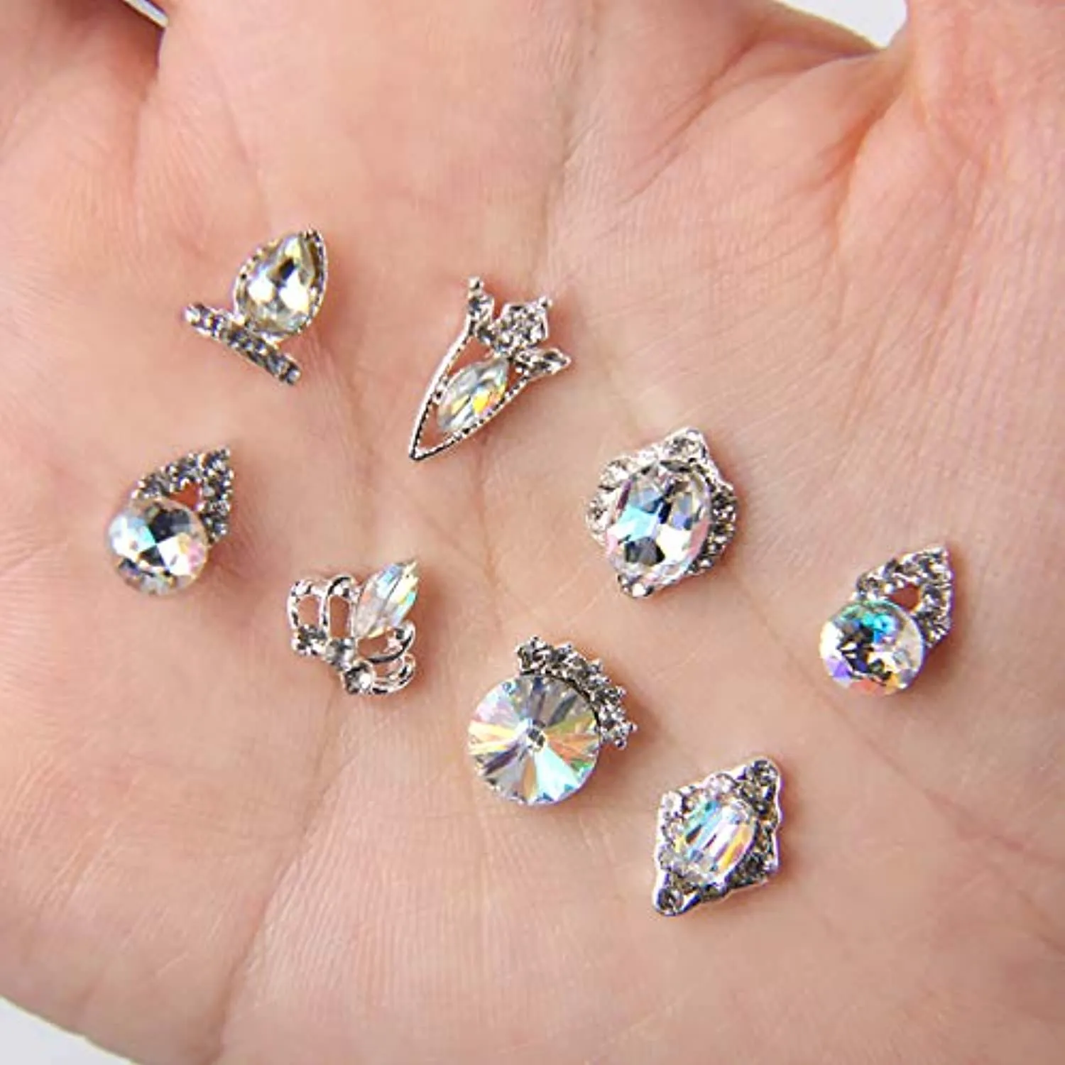 48pcs Nail Crystal AB Rhinestones, Nail Diamonds Glass Metal Gems Jewels Stones for 3D Nails Art Decoration(24 Styles)