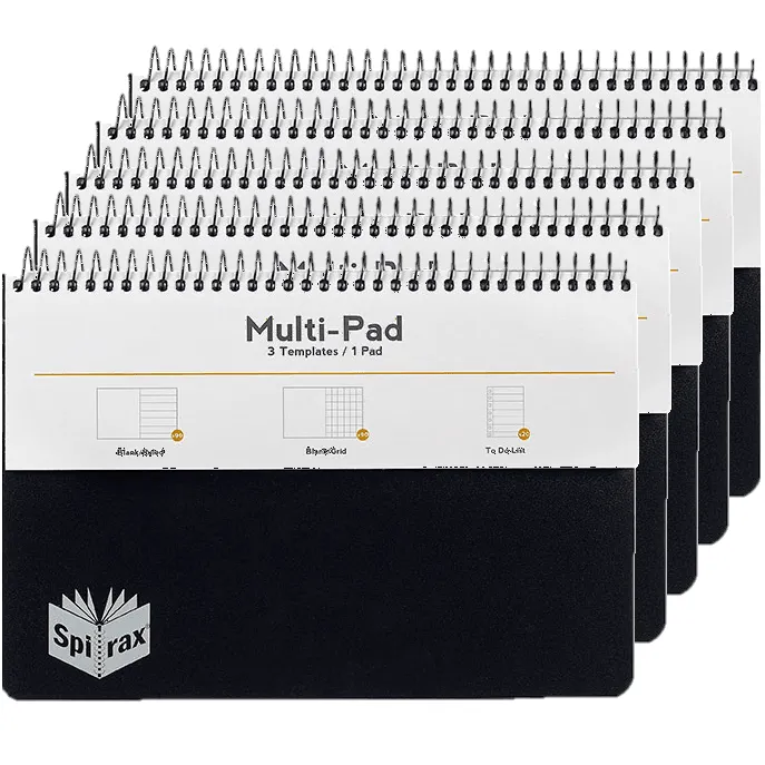 5 Pack Spirax Multi Pad 100 Page A5 3 Templates Blank/Ruled/Grid/List Landscape