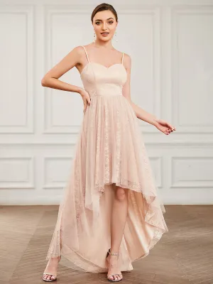 A-line V-Neck Asymmetrical Hem Bridesmaid Dress with Spaghetti Straps