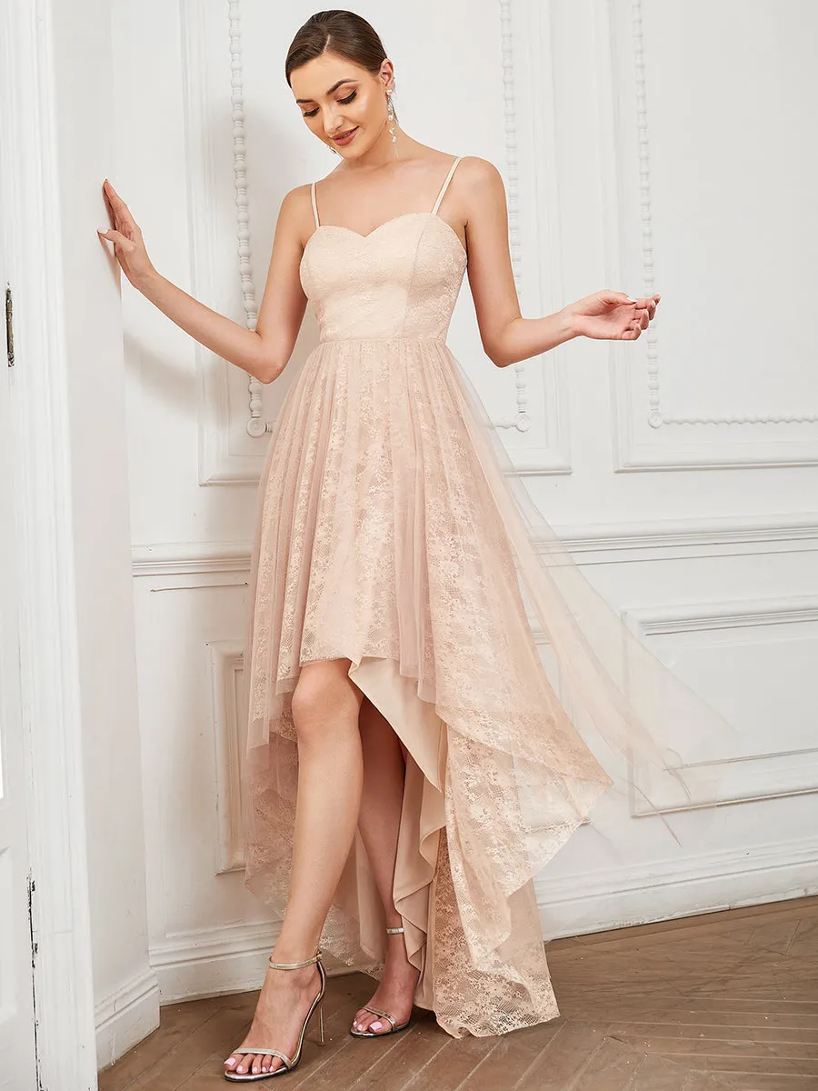 A-line V-Neck Asymmetrical Hem Bridesmaid Dress with Spaghetti Straps