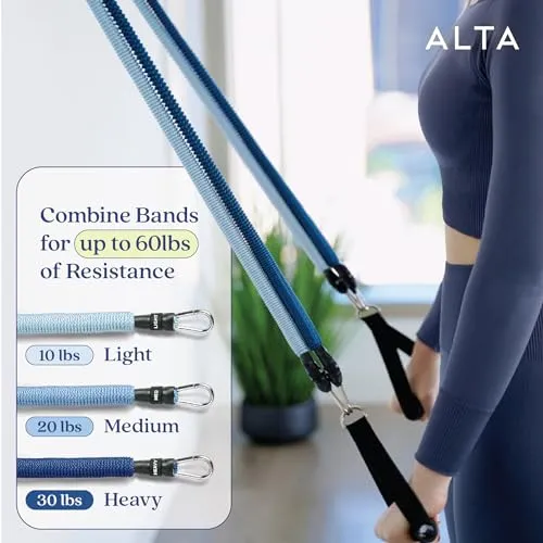 ALTA Resistance Tube Bands for Women - Full Kit Resistance Bands for Working Out with Handles, Ankle Straps, Door Anchor – Home Workout Bands for Physical Therapy, Pilates Long Exercise Bands Set