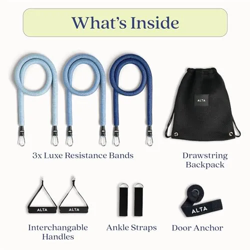 ALTA Resistance Tube Bands for Women - Full Kit Resistance Bands for Working Out with Handles, Ankle Straps, Door Anchor – Home Workout Bands for Physical Therapy, Pilates Long Exercise Bands Set