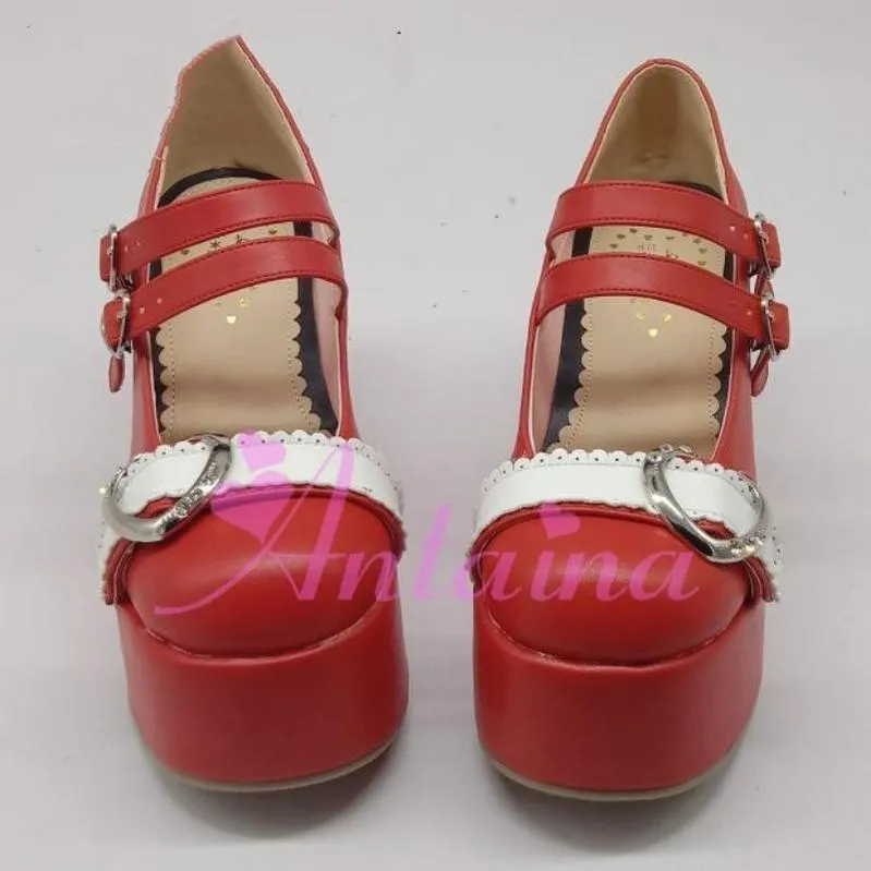 Antaina~Sweet Lolita Shoes Lace Heart Platform Shoes in Plus Size