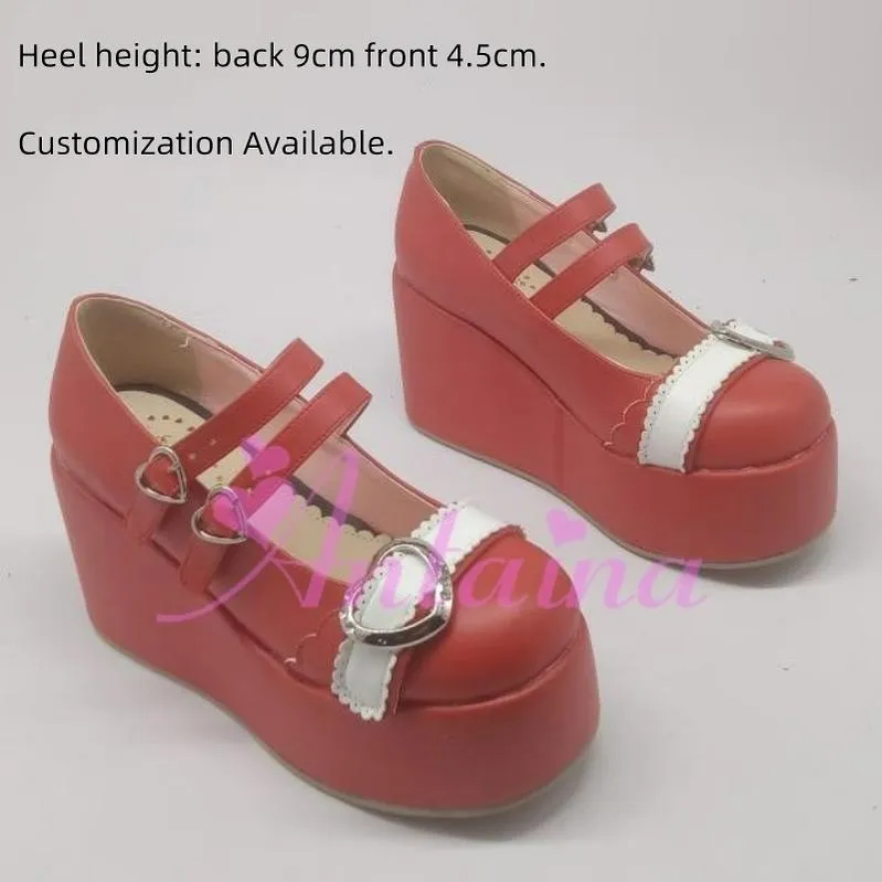 Antaina~Sweet Lolita Shoes Lace Heart Platform Shoes in Plus Size