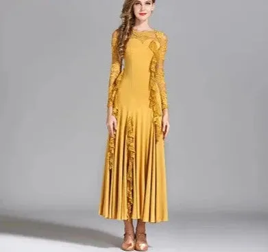 Ballroom Dance Adult Female Ruffles Big Swing Dress Costume
