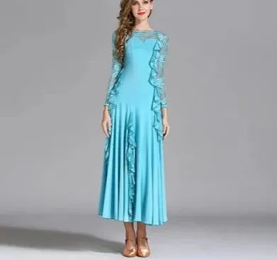 Ballroom Dance Adult Female Ruffles Big Swing Dress Costume