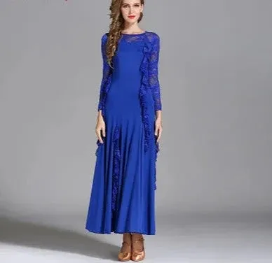 Ballroom Dance Adult Female Ruffles Big Swing Dress Costume