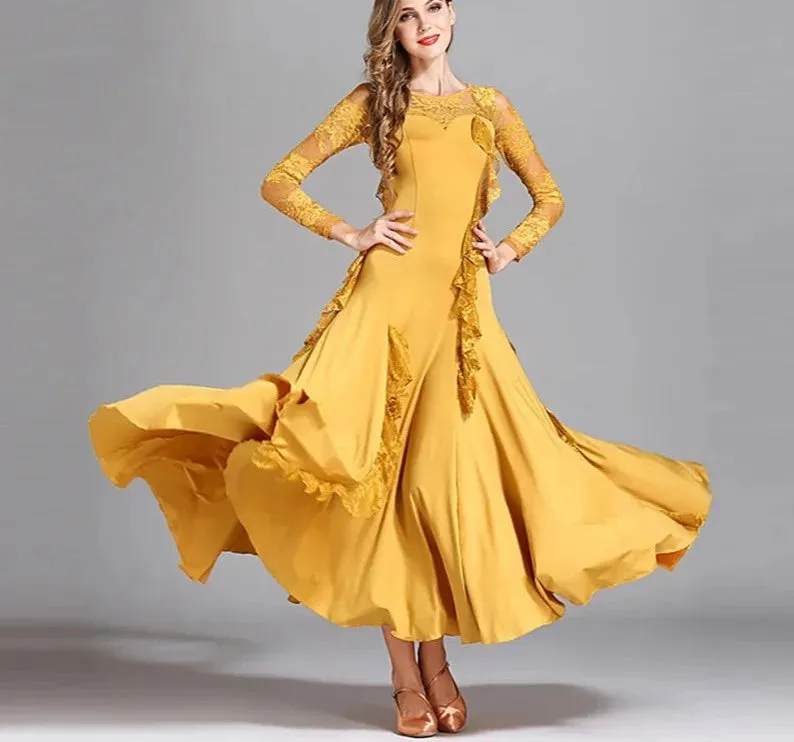 Ballroom Dance Adult Female Ruffles Big Swing Dress Costume