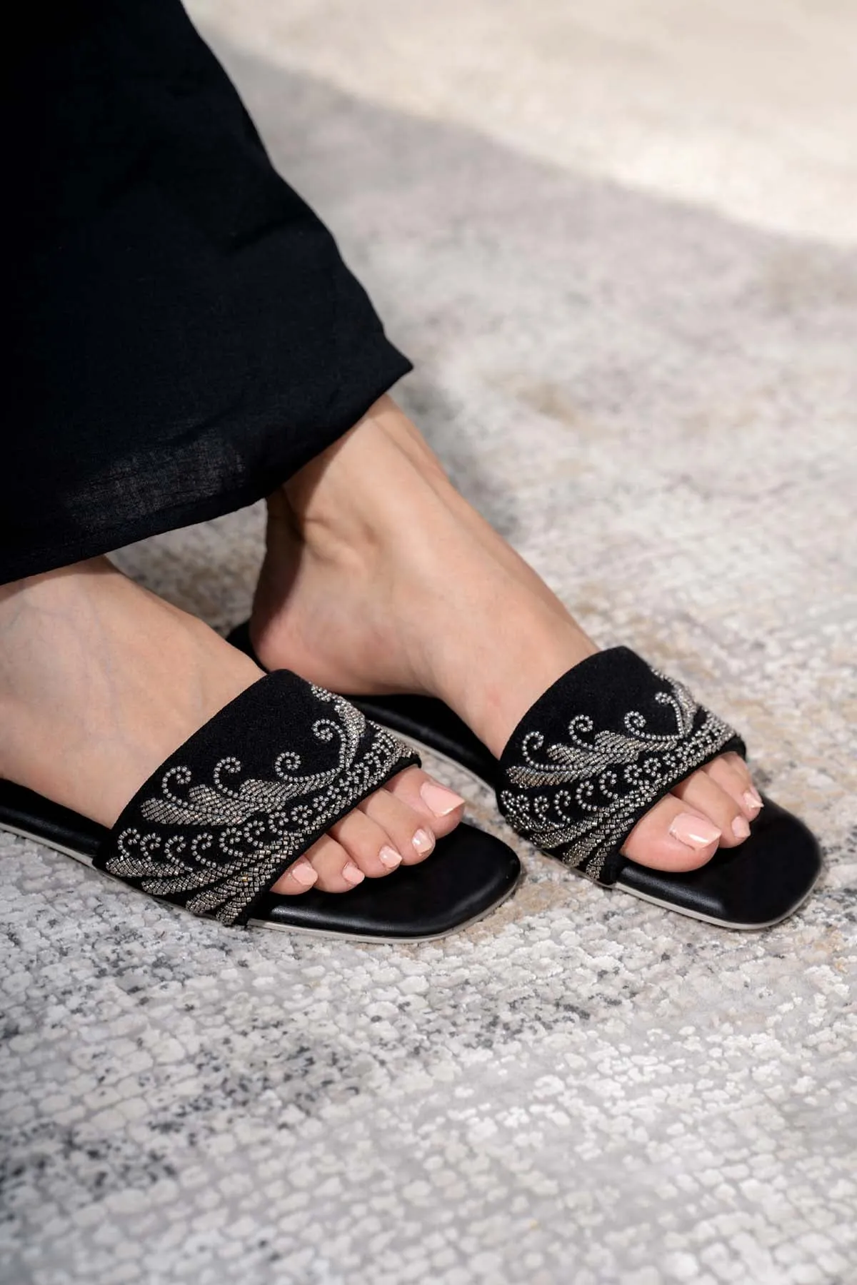Black Embroidered Slip-On