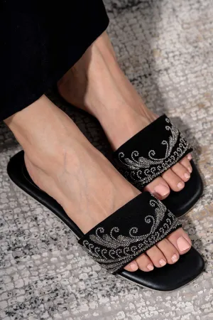 Black Embroidered Slip-On