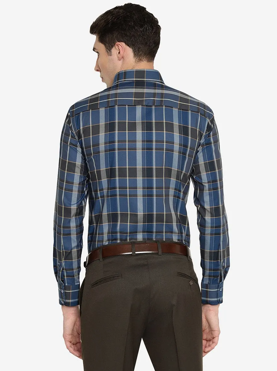 Blue & Black Checked Slim Fit Formal Shirt | Metal