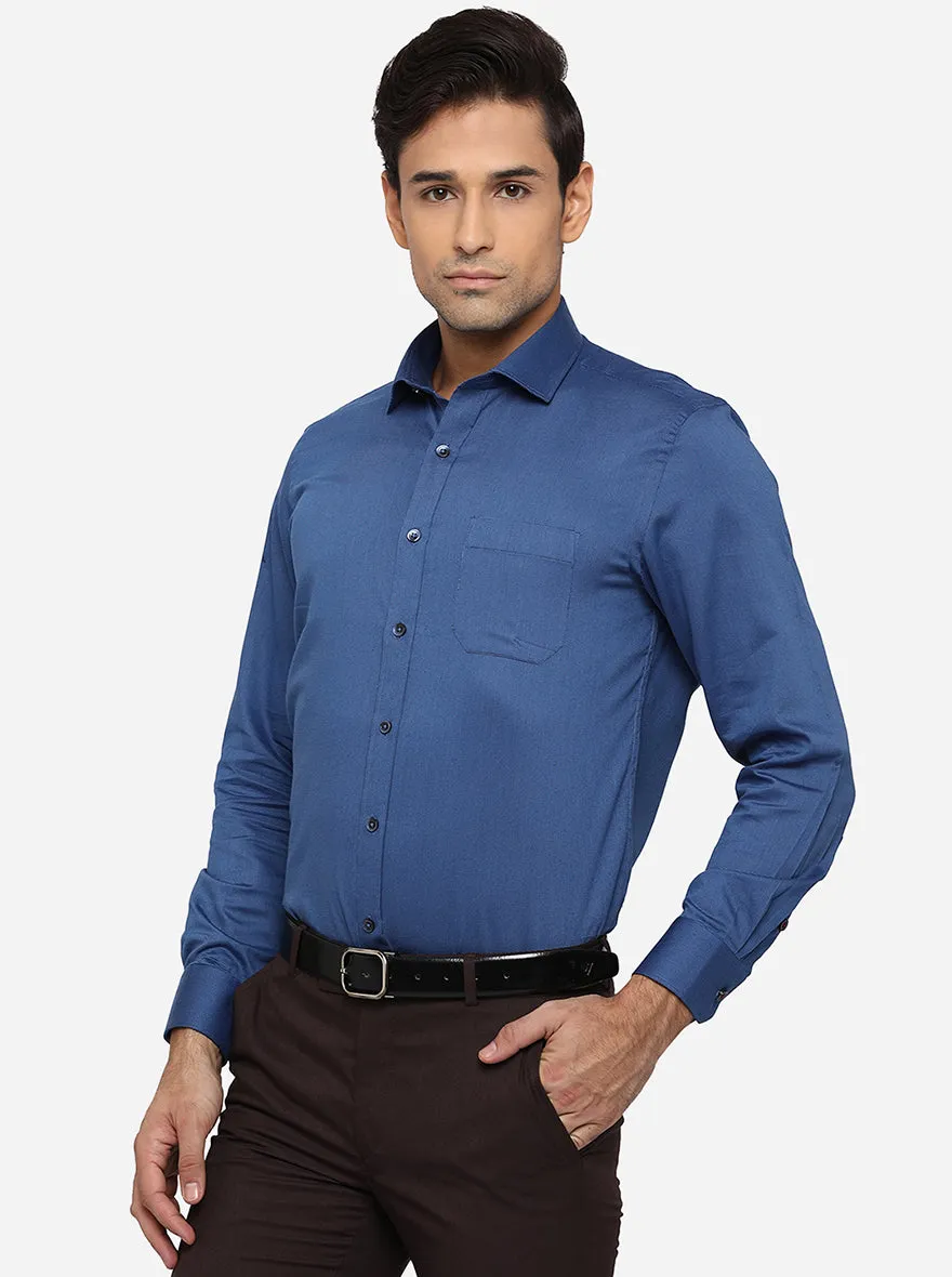 Blue Solid Regular Fit Formal Shirt | Greenfibre