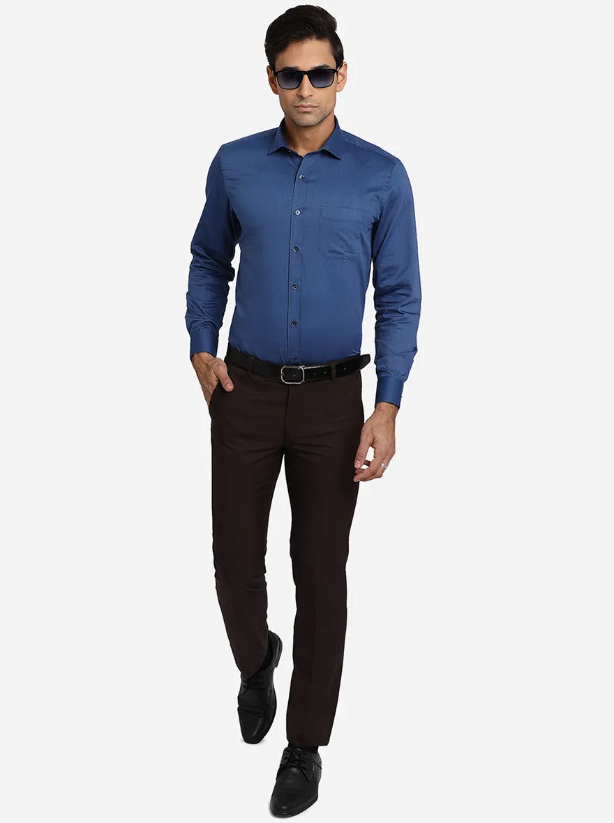 Blue Solid Regular Fit Formal Shirt | Greenfibre