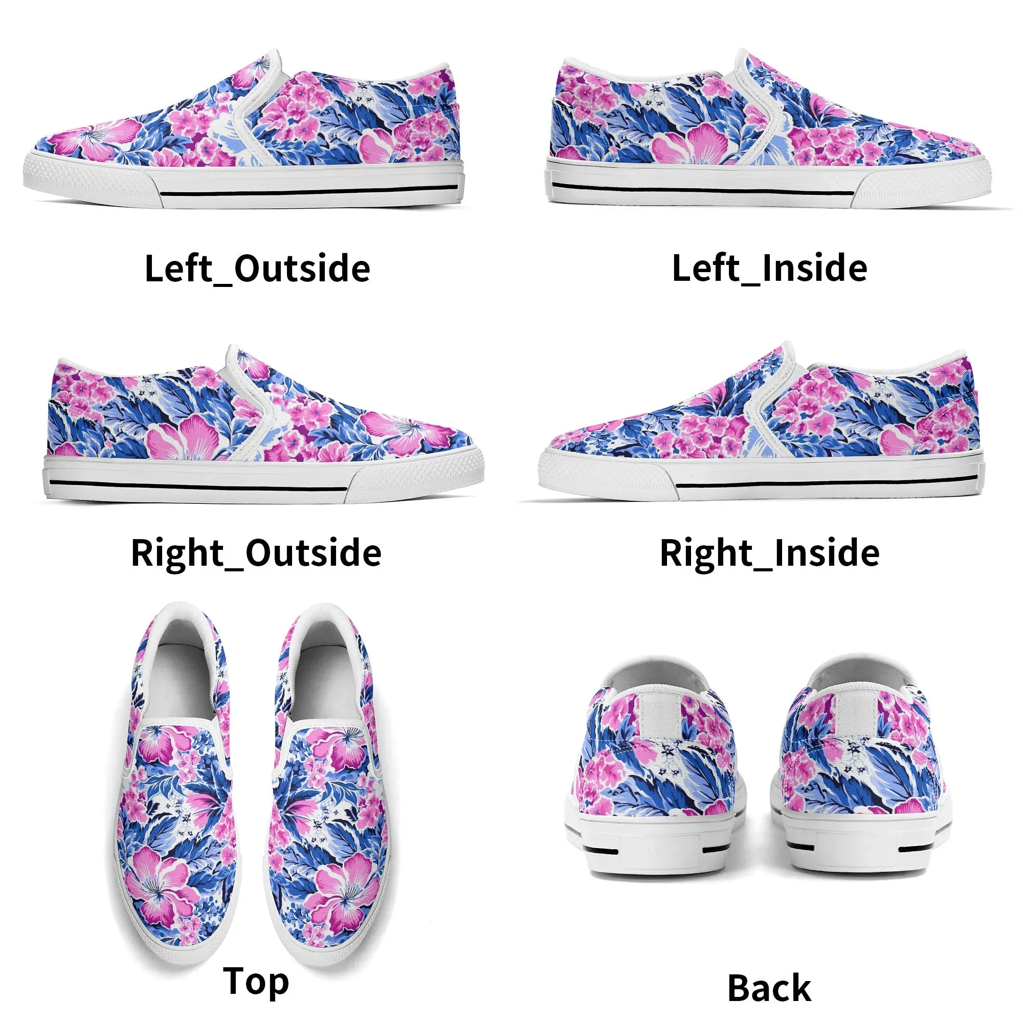 Bright Blooms: Pink and Blue Watercolor Hibiscus in Vivid Splendor Womens Canvas Slip On Shoes US5-US12