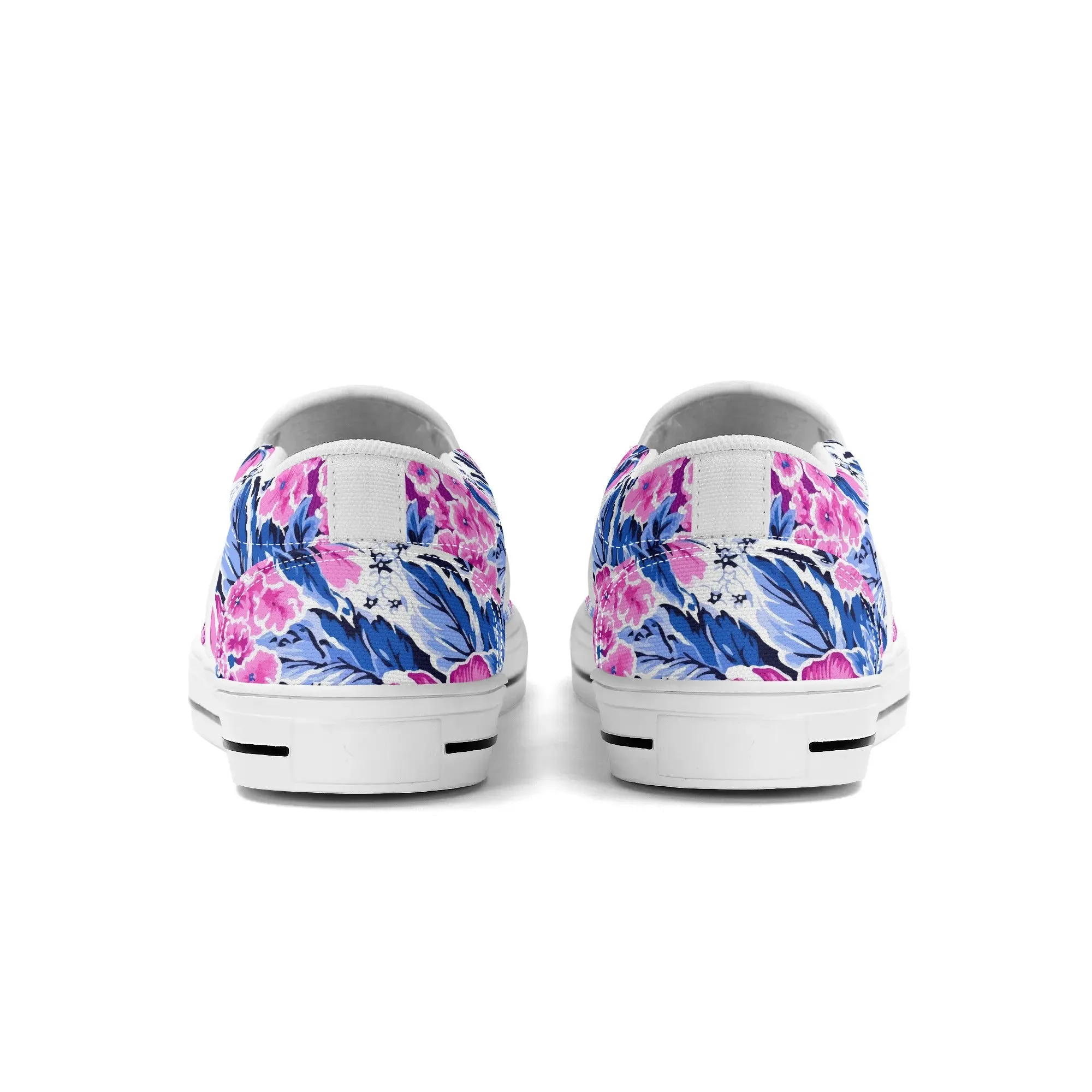Bright Blooms: Pink and Blue Watercolor Hibiscus in Vivid Splendor Womens Canvas Slip On Shoes US5-US12