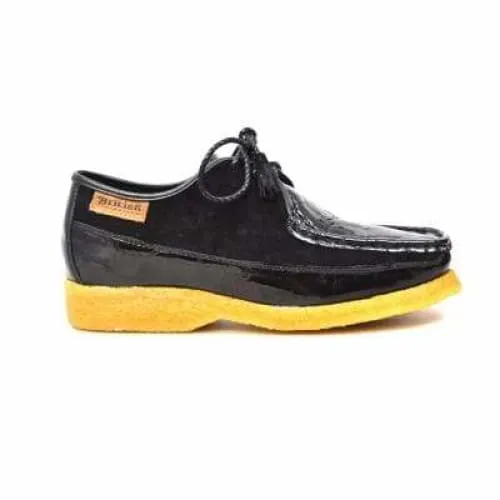 British Walkers Crown Croc Men's Black Crocodile Leather and Suede Crepe Sole