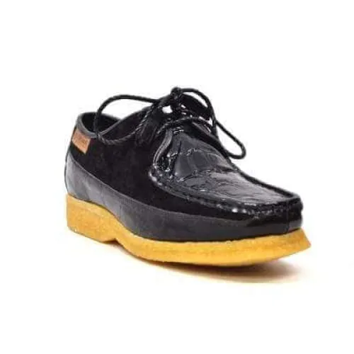 British Walkers Crown Croc Men's Black Crocodile Leather and Suede Crepe Sole