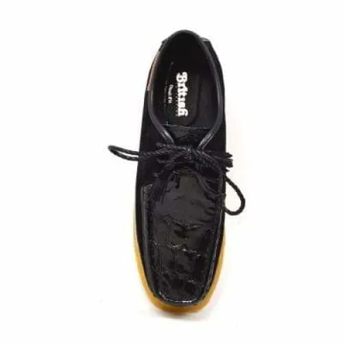 British Walkers Crown Croc Men's Black Crocodile Leather and Suede Crepe Sole