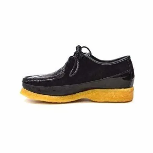British Walkers Crown Croc Men's Black Crocodile Leather and Suede Crepe Sole