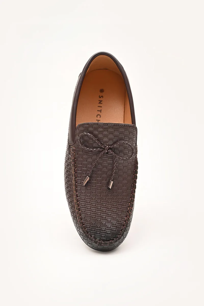 Brown Textured Loafers