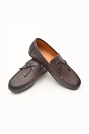 Brown Textured Loafers