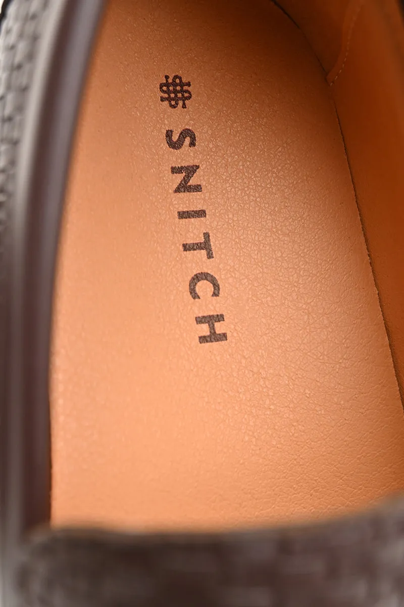 Brown Textured Loafers