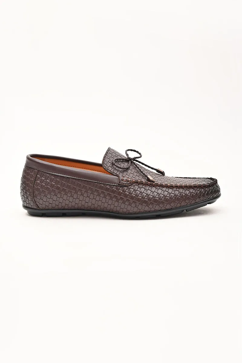Brown Textured Loafers