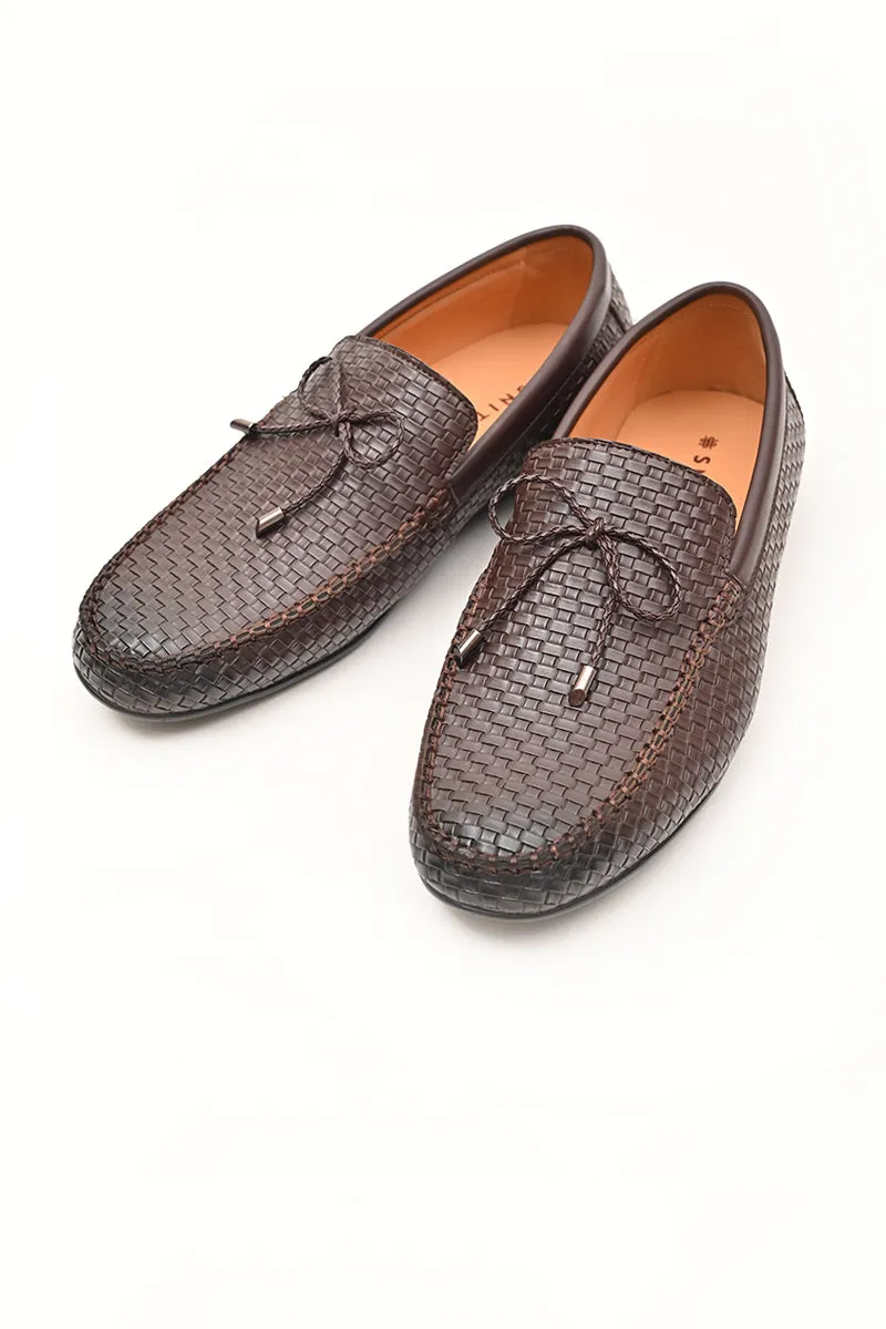 Brown Textured Loafers