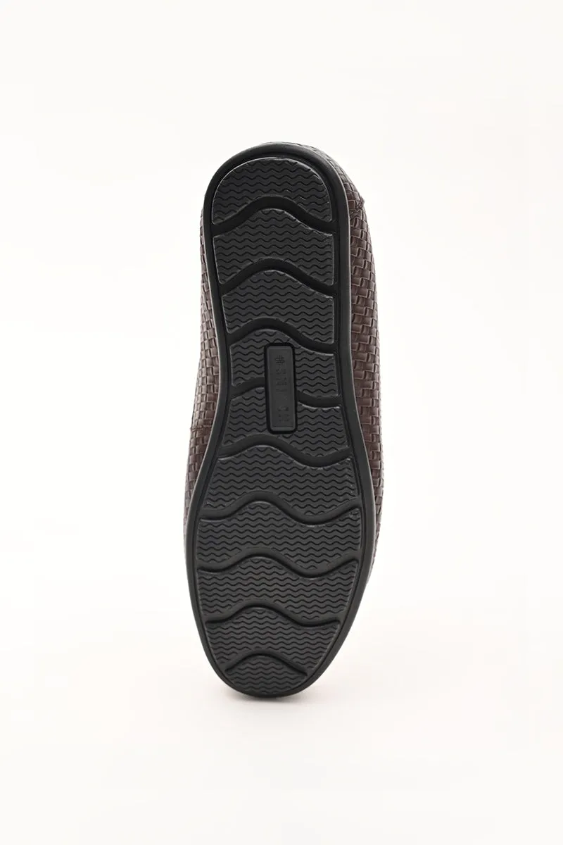 Brown Textured Loafers