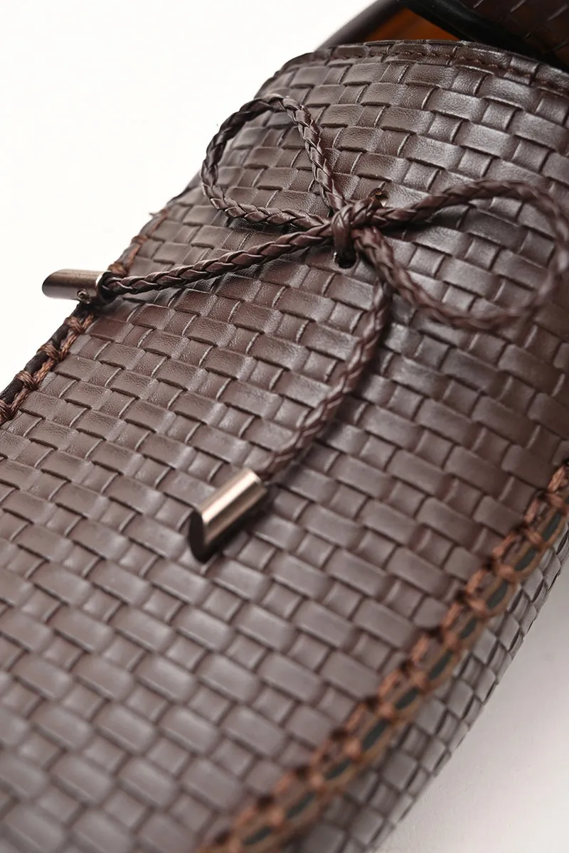 Brown Textured Loafers