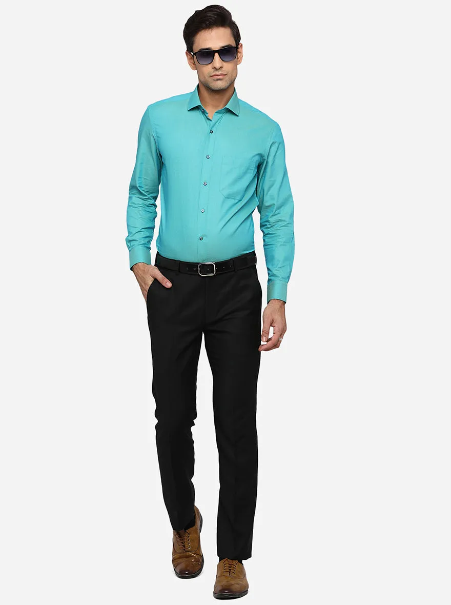 Caribbean Blue Solid Slim Fit Formal Shirt | Greenfibre