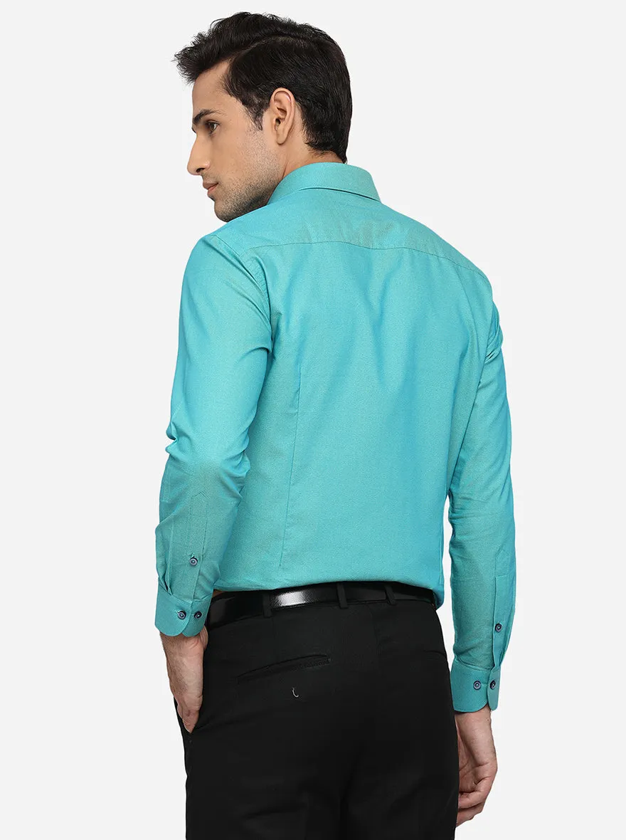 Caribbean Blue Solid Slim Fit Formal Shirt | Greenfibre