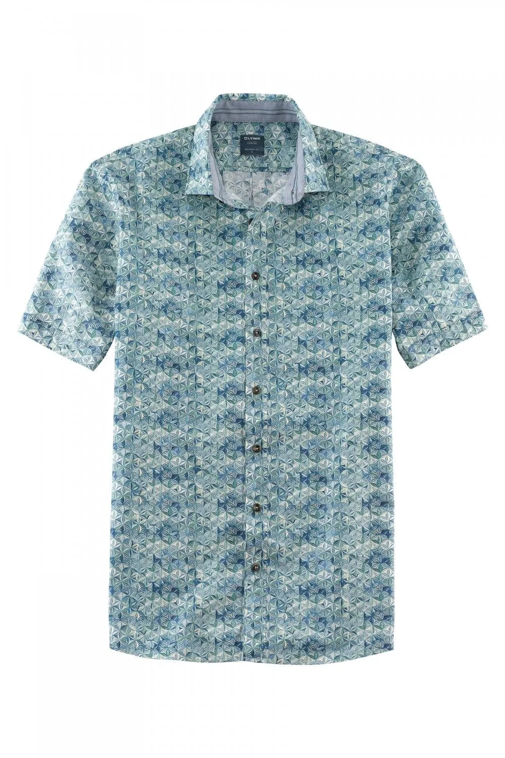 Casual Modern Fit Tile Print Short Sleeve Shirt - Mint/Blue