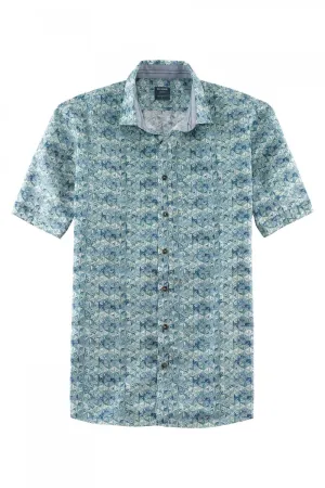 Casual Modern Fit Tile Print Short Sleeve Shirt - Mint/Blue