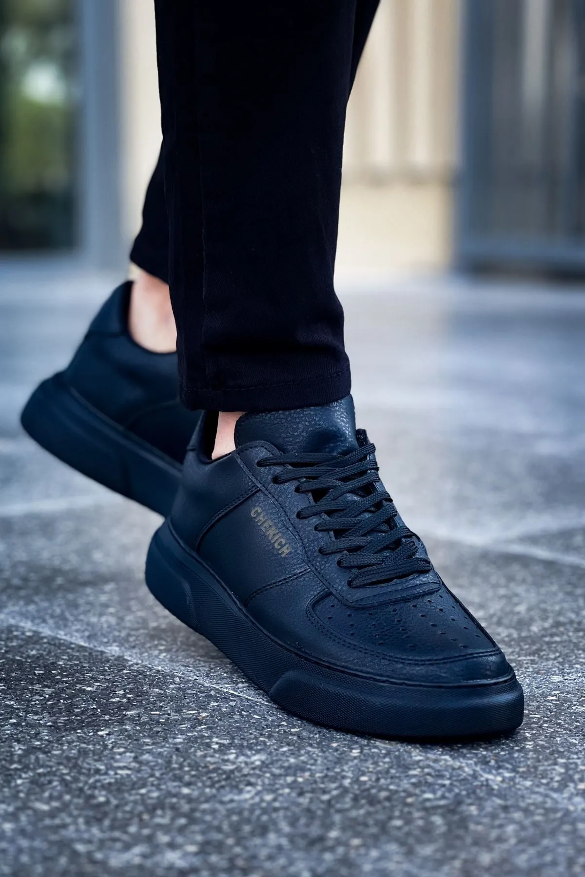CH087 Men's Full Black Lace-up Casual Sneaker Sports Shoes