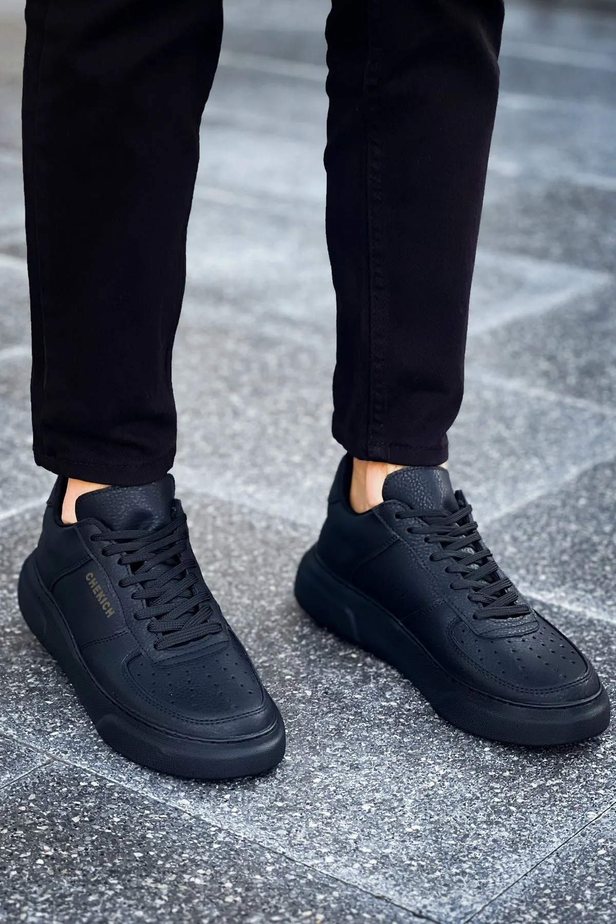 CH087 Men's Full Black Lace-up Casual Sneaker Sports Shoes