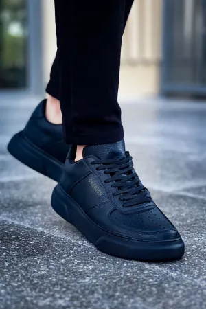 CH087 Men's Full Black Lace-up Casual Sneaker Sports Shoes