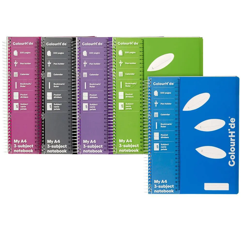 Colourhide 3-Subject Notebook 300 Page A4 Assorted