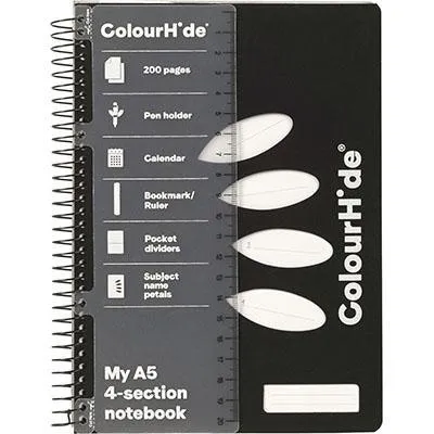 Colourhide My 4-Section Notebook 200 Page A5 Black