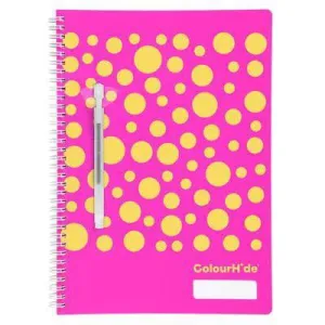 Colourhide My Designer Notebook Protective Cover Wiro Bound A4 60 Leaf Pink