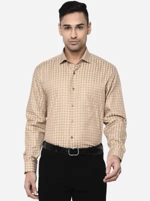 Dark Beige Checked Regular Fit Formal Shirt | JadeBlue