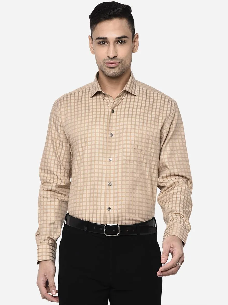 Dark Beige Checked Regular Fit Formal Shirt | JadeBlue