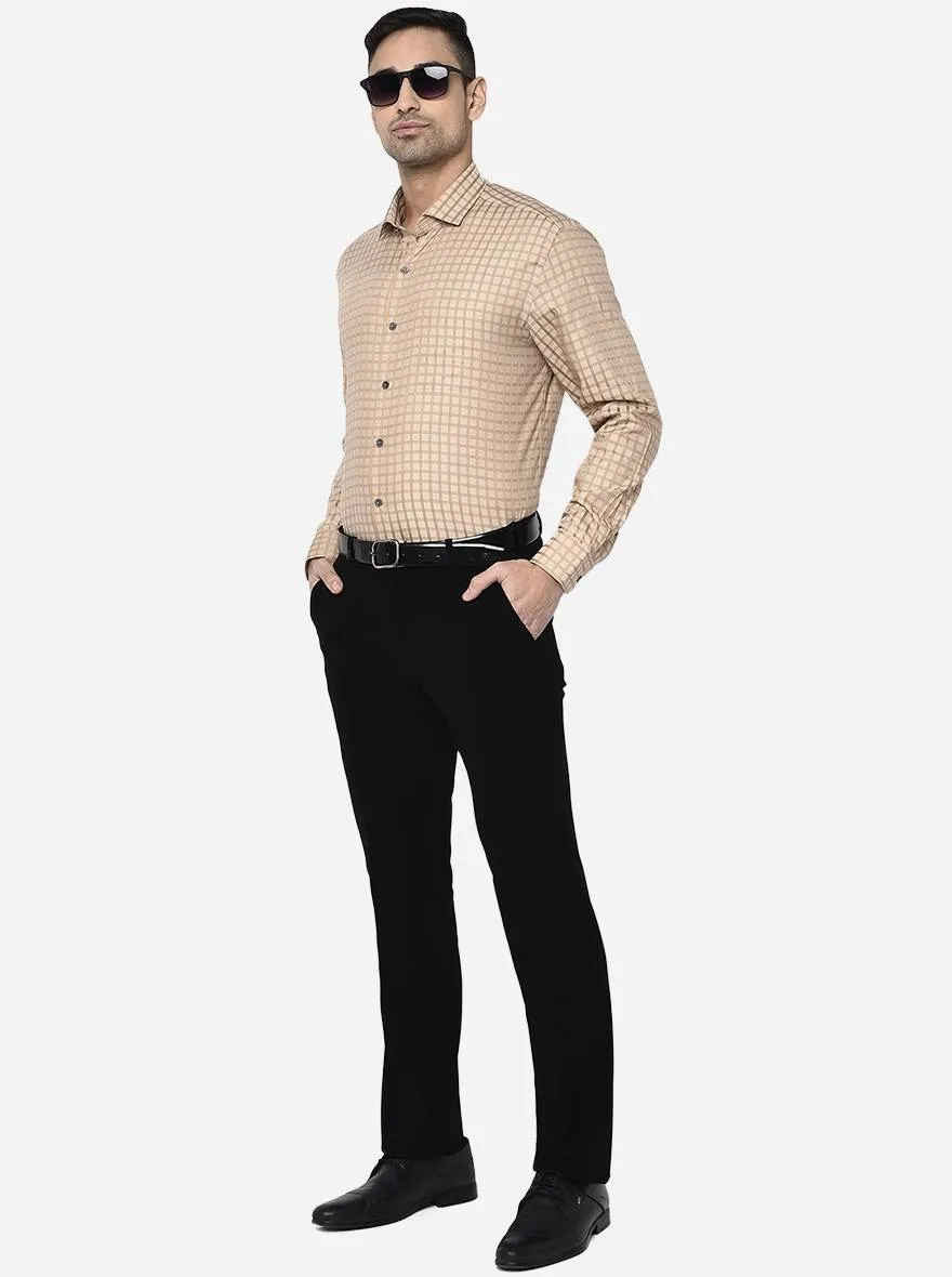 Dark Beige Checked Regular Fit Formal Shirt | JadeBlue