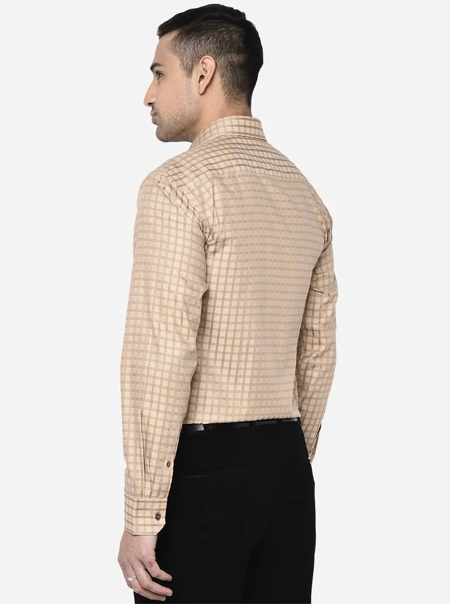Dark Beige Checked Regular Fit Formal Shirt | JadeBlue