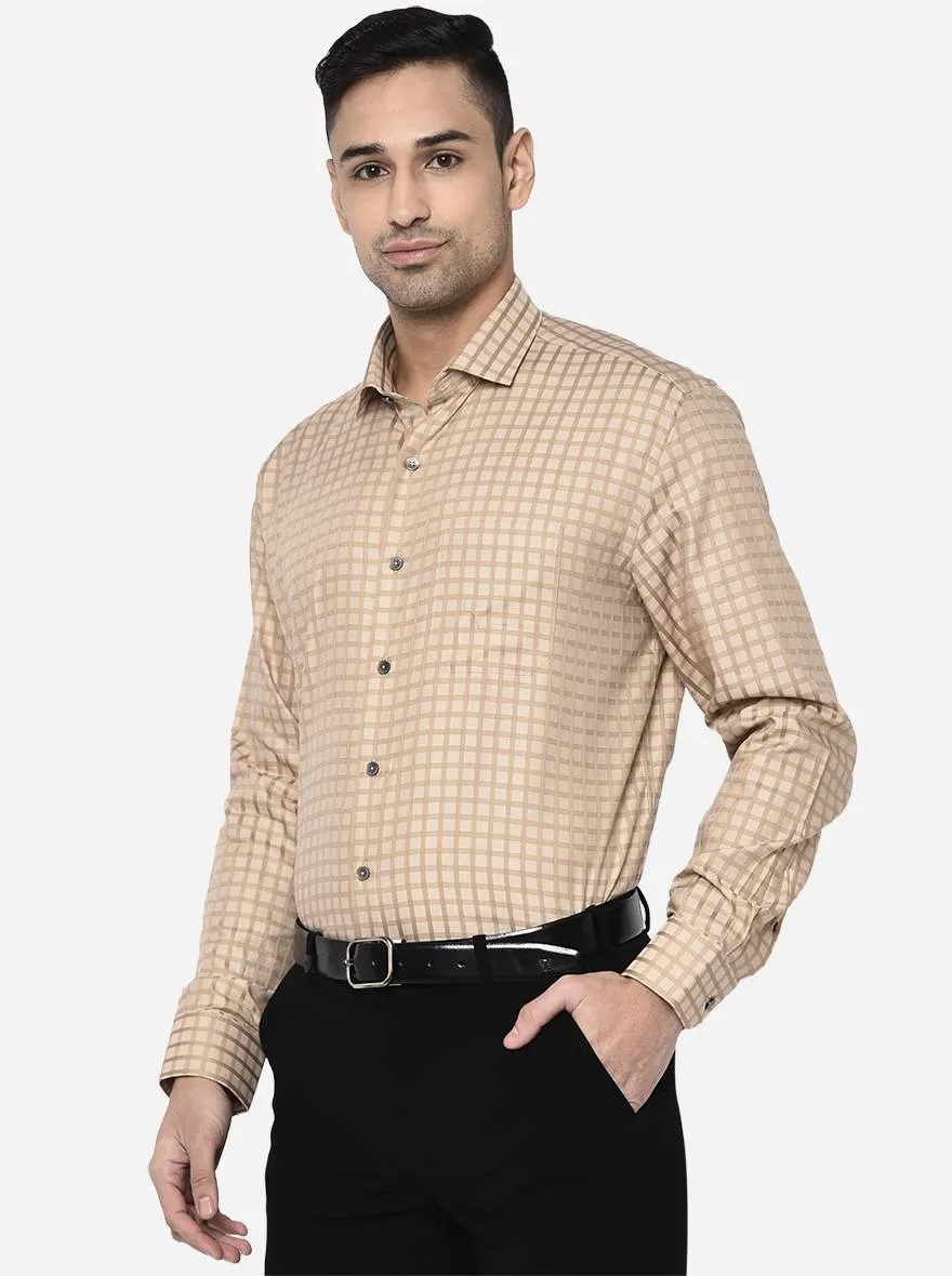 Dark Beige Checked Regular Fit Formal Shirt | JadeBlue