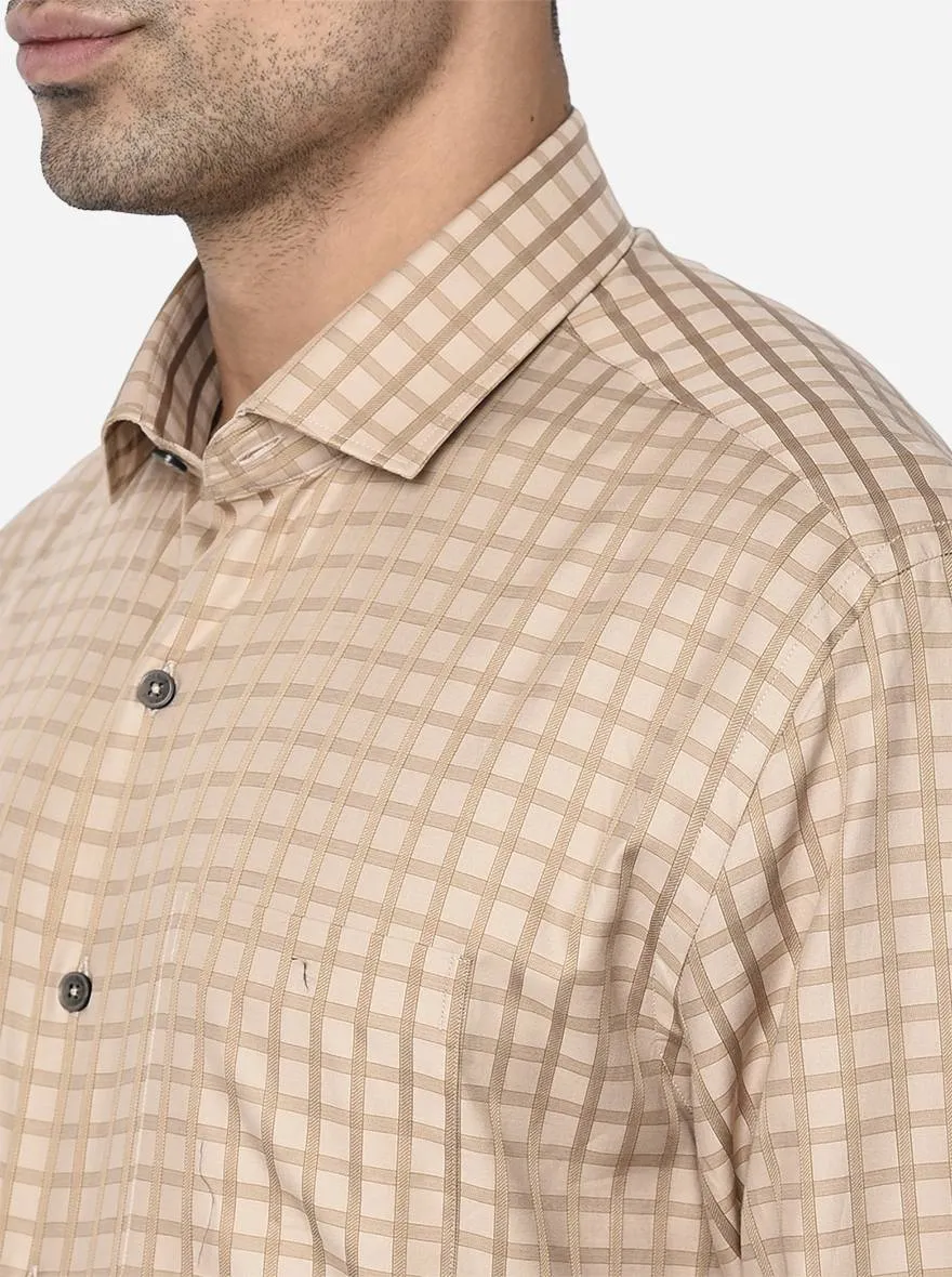 Dark Beige Checked Regular Fit Formal Shirt | JadeBlue