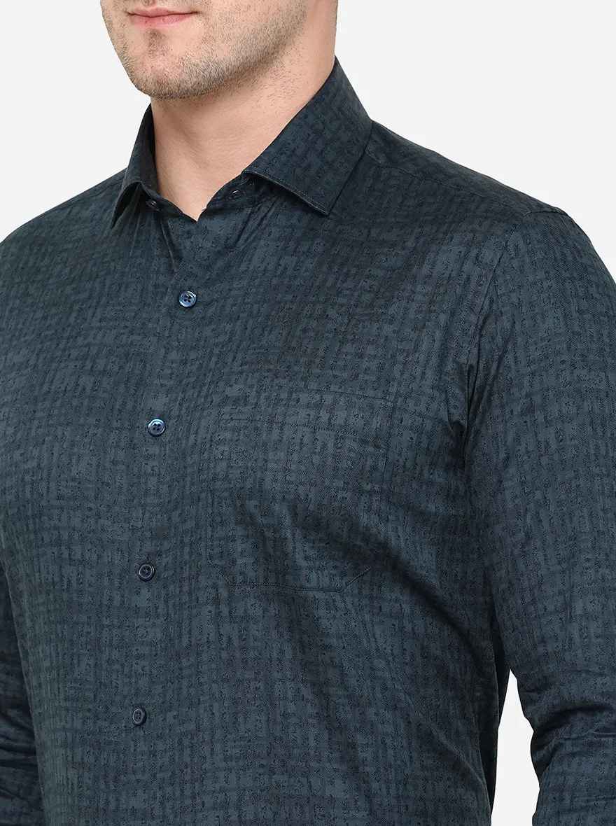 Dark Grey Printed Slim Fit Formal Shirt | Greenfibre