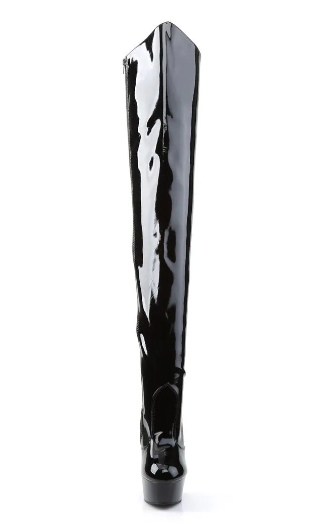 DELIGHT-3010 Black Patent Thigh High Boots