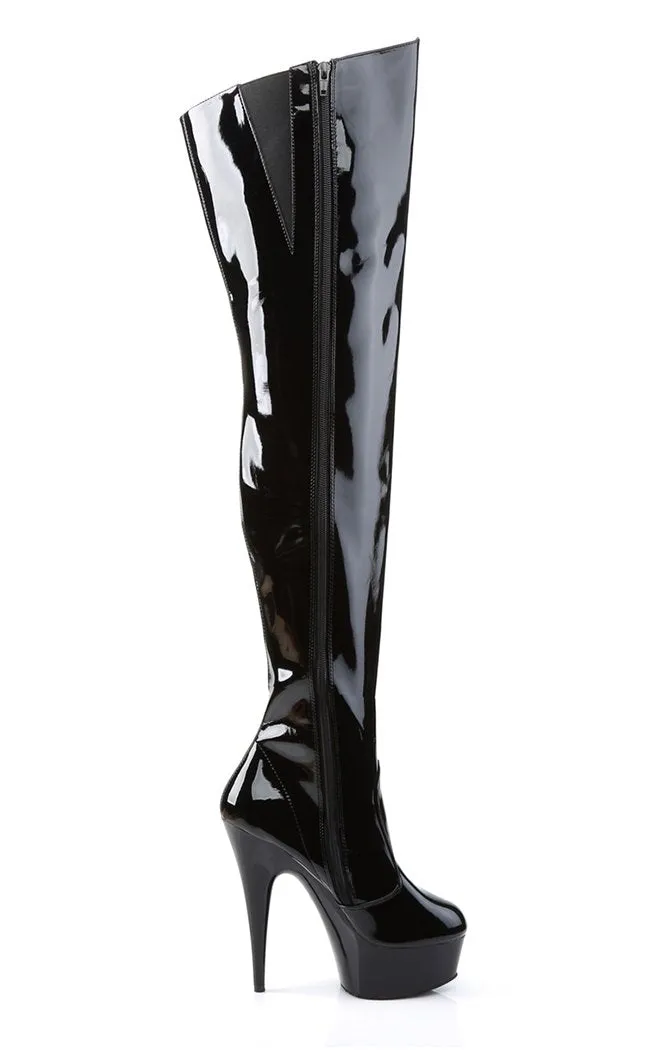 DELIGHT-3010 Black Patent Thigh High Boots