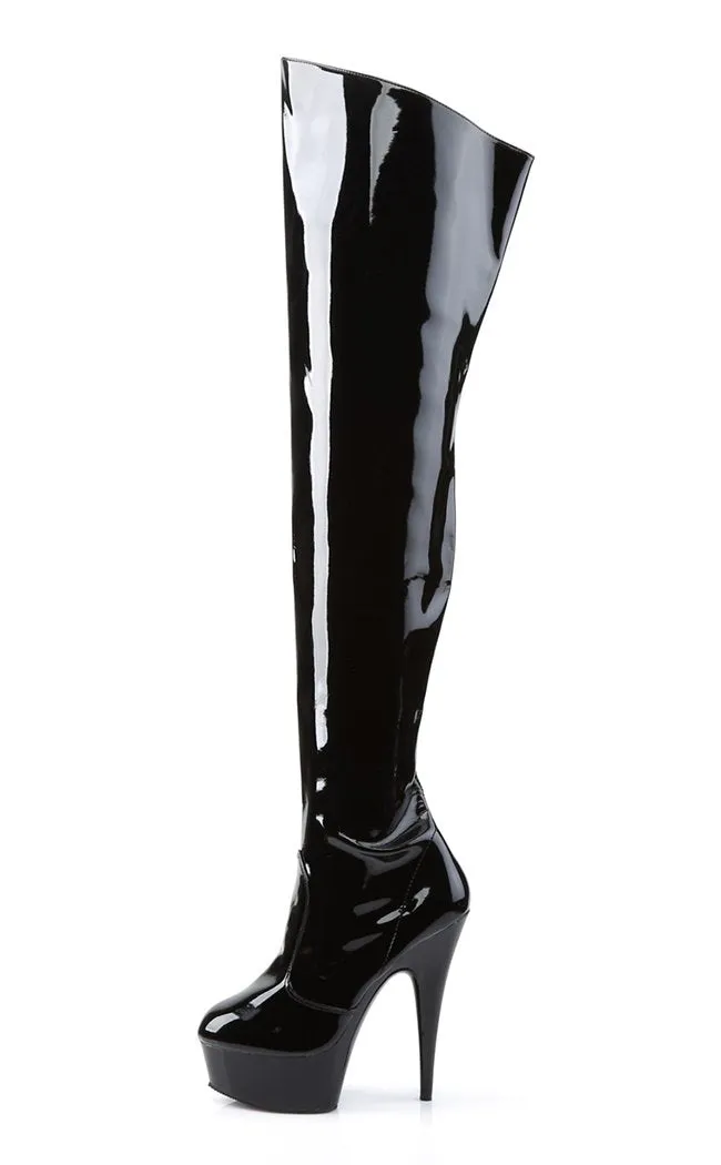 DELIGHT-3010 Black Patent Thigh High Boots